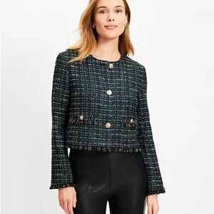 LOFT Black and Green Tweed Blazer